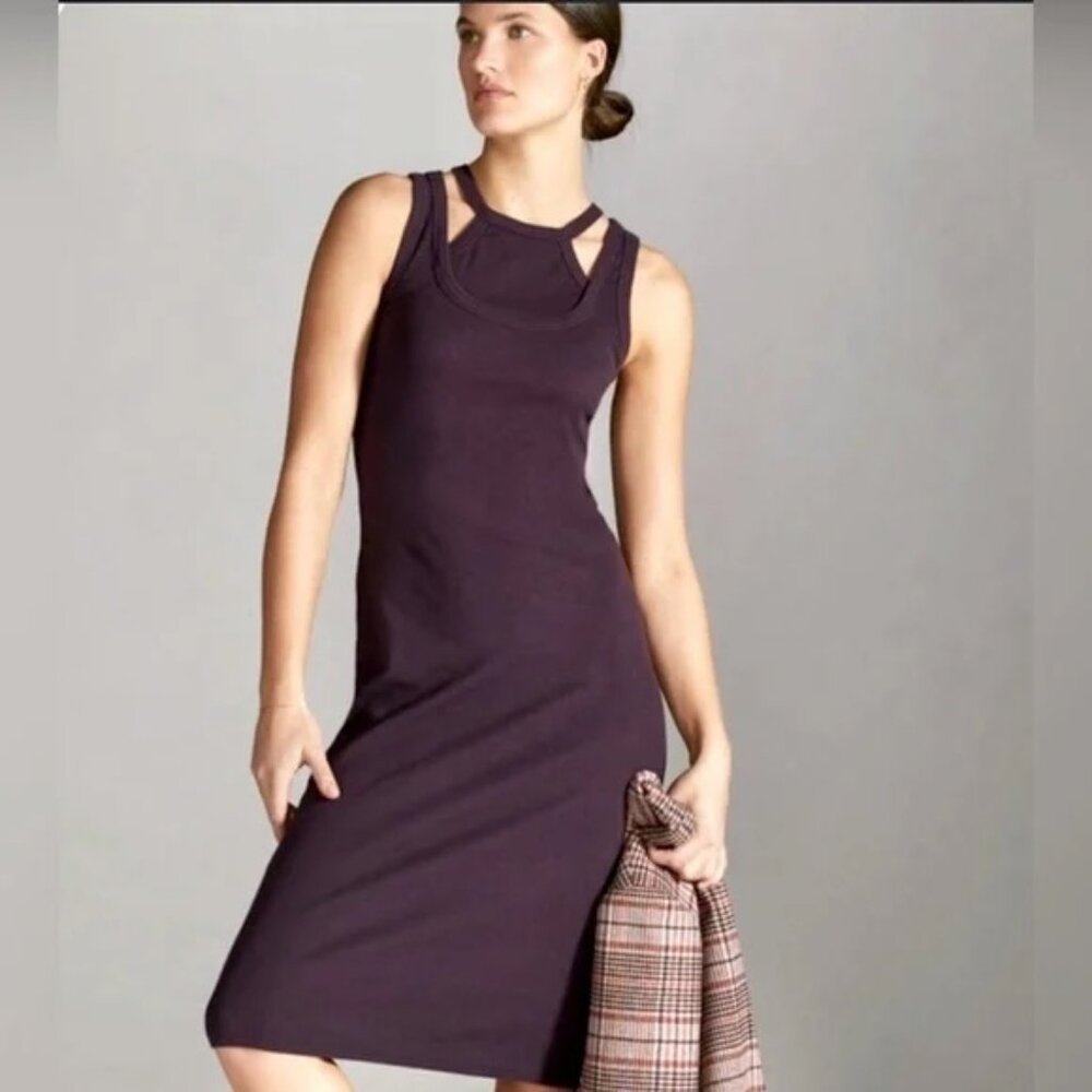 💜 Anthropologie T.La Rich Purple Cutout Midi Dress – Size Medium 💜